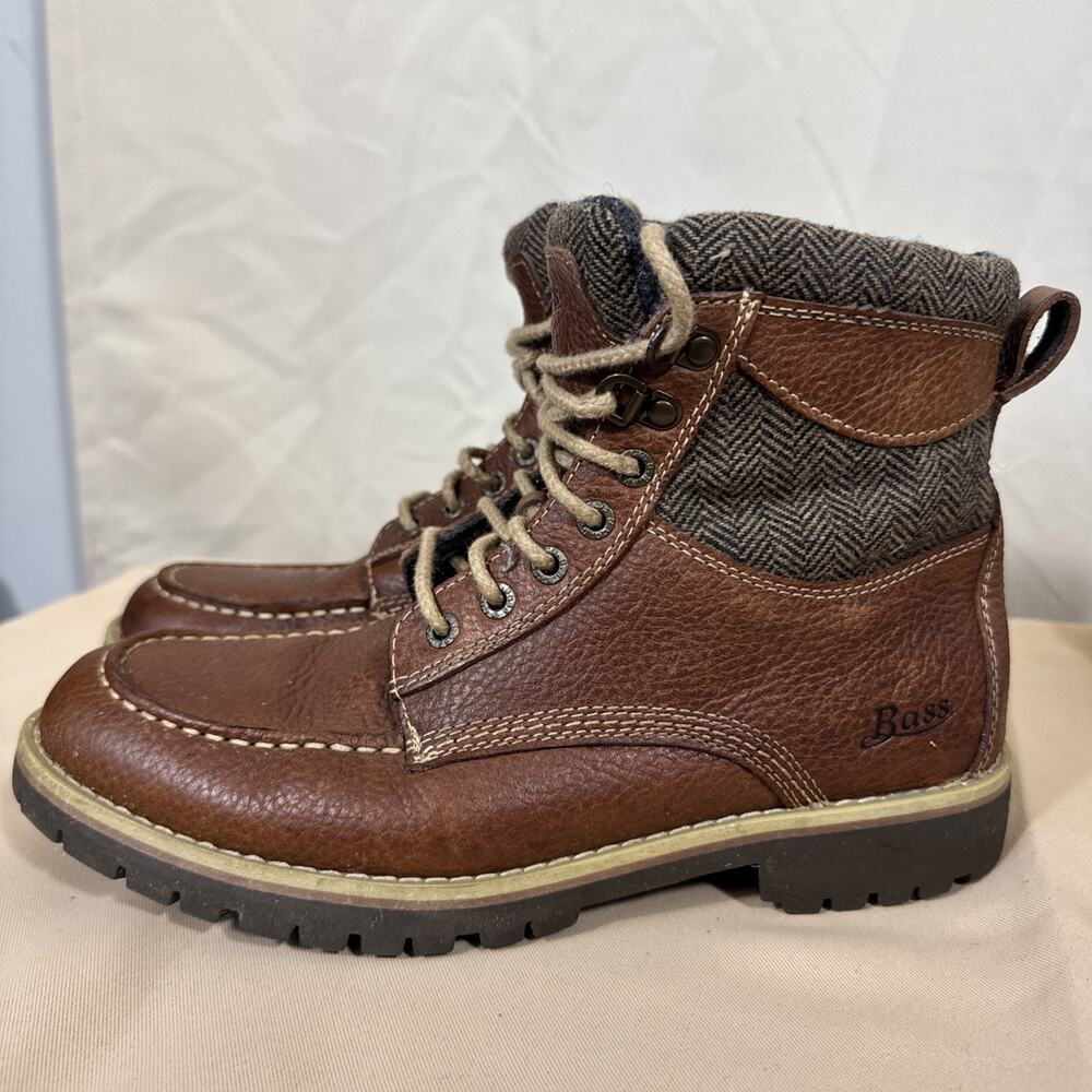 G.H. Bass Raven Men’s 8M Brown Leather Moc Toe Boots Herringbone Heritage